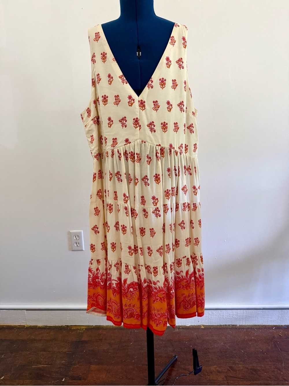 Sincerely Jules Cream Sleeveless Dress with Red Floral Print and Orange Border